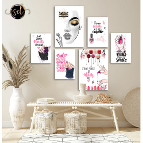 Tableau Six Pièces Nail Bar – Élégance Moderne pour Manucure et Onglerie