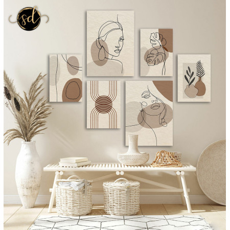 Tableau boho motif de femme minimaliste marron beige