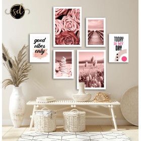 Tableau six piéces nature teinte rose