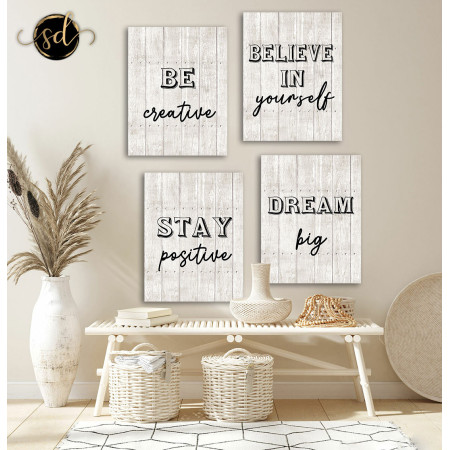 Tableau 4 Pièces Be Creative Dream Big – Rétro Moderne Inspirant