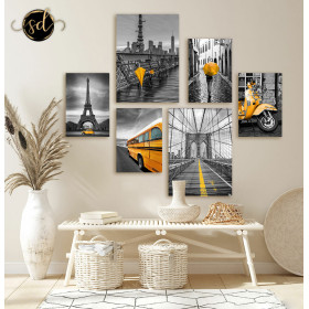 Tableau jaune noir new york et paris