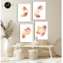 Tableau 4 Pièces Organe Humain – Fleurs Aquarelle, Style Moderne