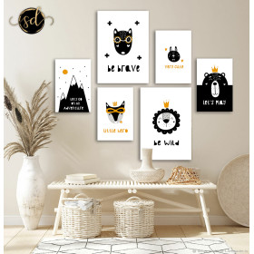 Tableau 6 Pièces Baby Brave Wild – Jaune Noir, Style Dynamique