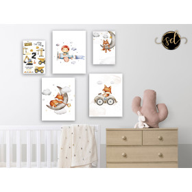 Tableau Angel Baby Boy 5 Pièces – Douceur, Protection et Sérénité pour Chambre d’Enfant