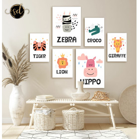 Tableau cartoon animals 6 pièces – décoration murale enfantine Tunisie