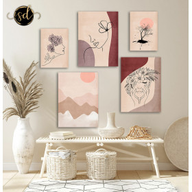 Tableau art line 5 pièces chambre à coucher – décoration murale minimaliste Tunisie