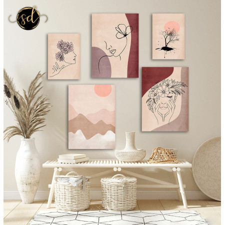 Tableau cinq piéces art line chambre à coucher