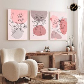 Tableau trois piéces femmes minimalistes rose