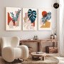 Tableau trois pieces feuille boho bleu beige rouge brique