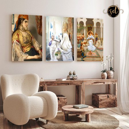 Tableau trois pieces portrait de femme traditionnel