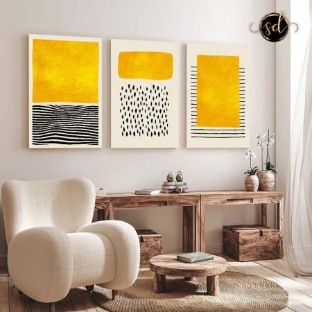 Tableau trois piéces minimaliste jaune