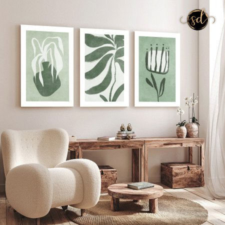 Tableau trois piéces plante boho style vertes