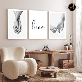 Tableau trois piéces two hands and love black and white