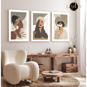 Tableau trois pieces Beau portrait de femme minimaliste