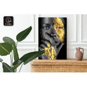 Tableau Visage d'or Main Afrique Femme Noire méditation