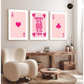 Tableau trois piéces rose lucky girl