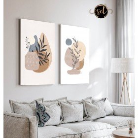 Tableau duo minimaliste plante beige