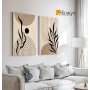 Tableau Duo Minimaliste Beige Grège avec Plantes – Décoration Naturelle Élégante