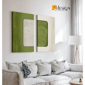 Tableau duo minimaliste green diptyque – Deux pièces aux nuances grège et vert pour décoration murale moderne et apaisante