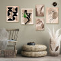 Tableau Boho Moderne 5 Pièces – Femme & Plante Verte, Marron et Beige – Élégance Naturelle