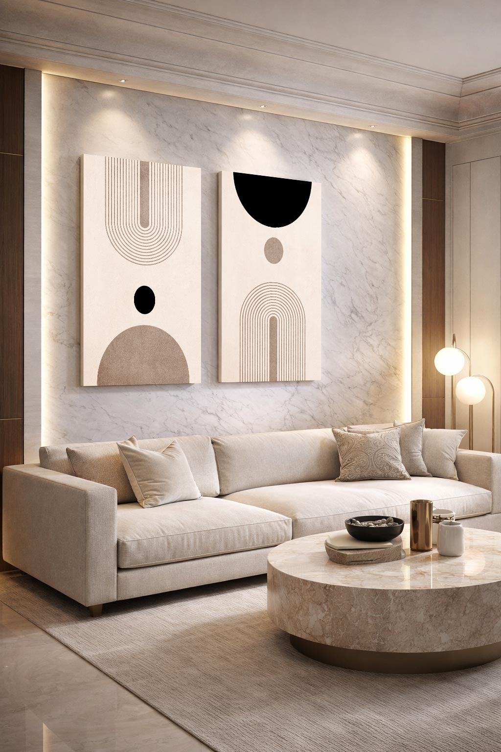 Tableau Duo Minimaliste Artline – Élégance Géométrique et Pureté Visuelle