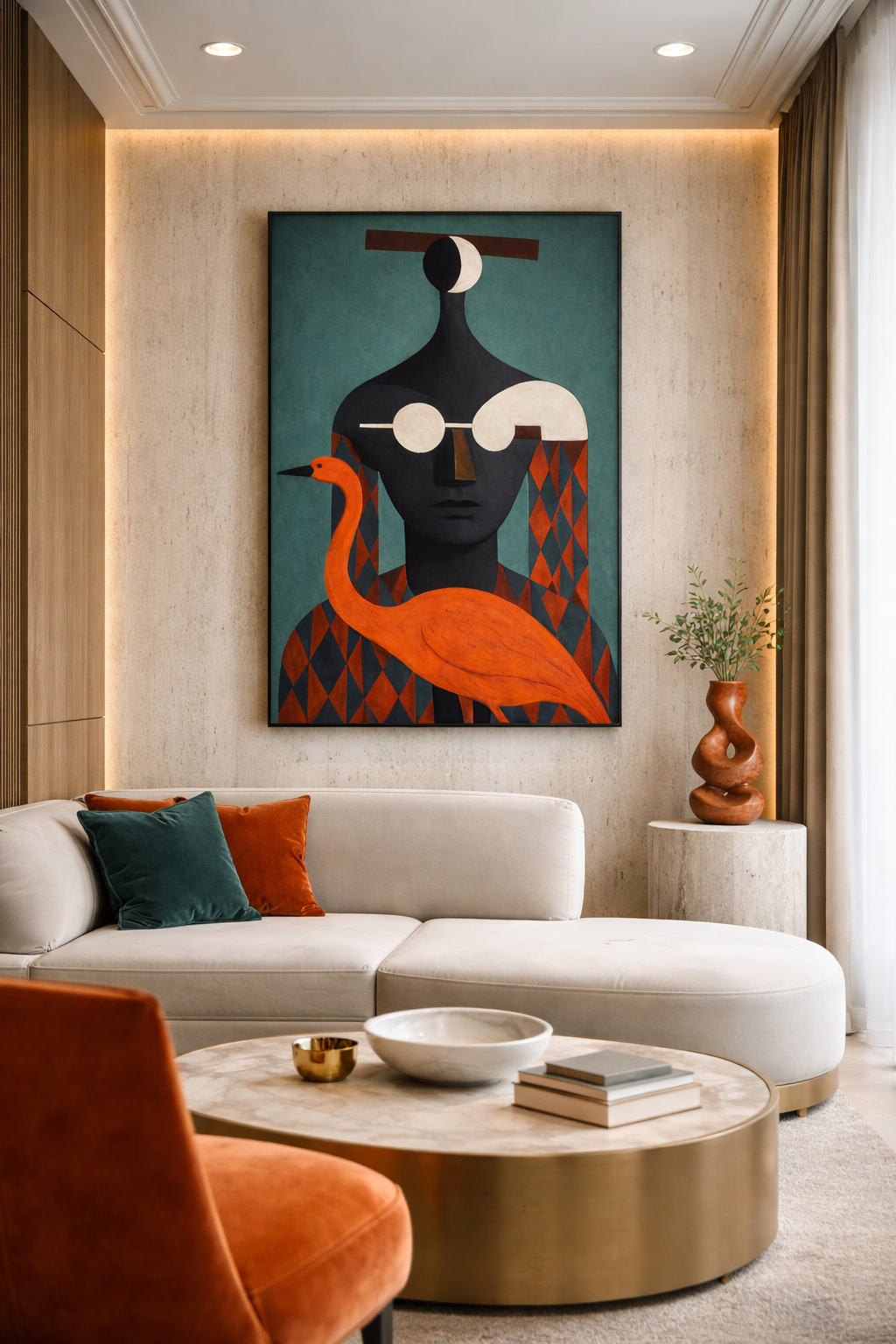 Tableau Femme & Flamant