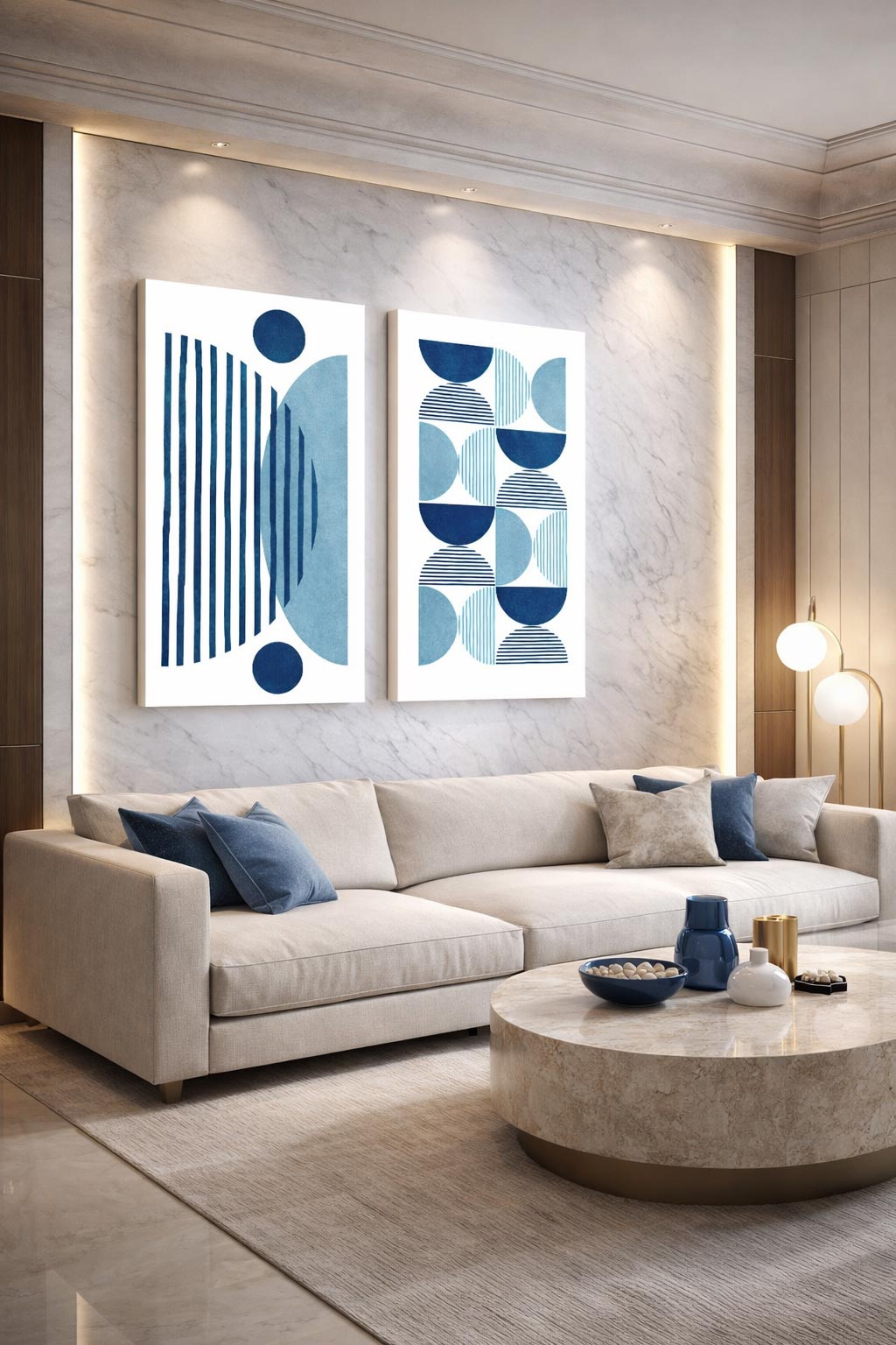 Tableau duo minimaliste bleu – 2 pièces