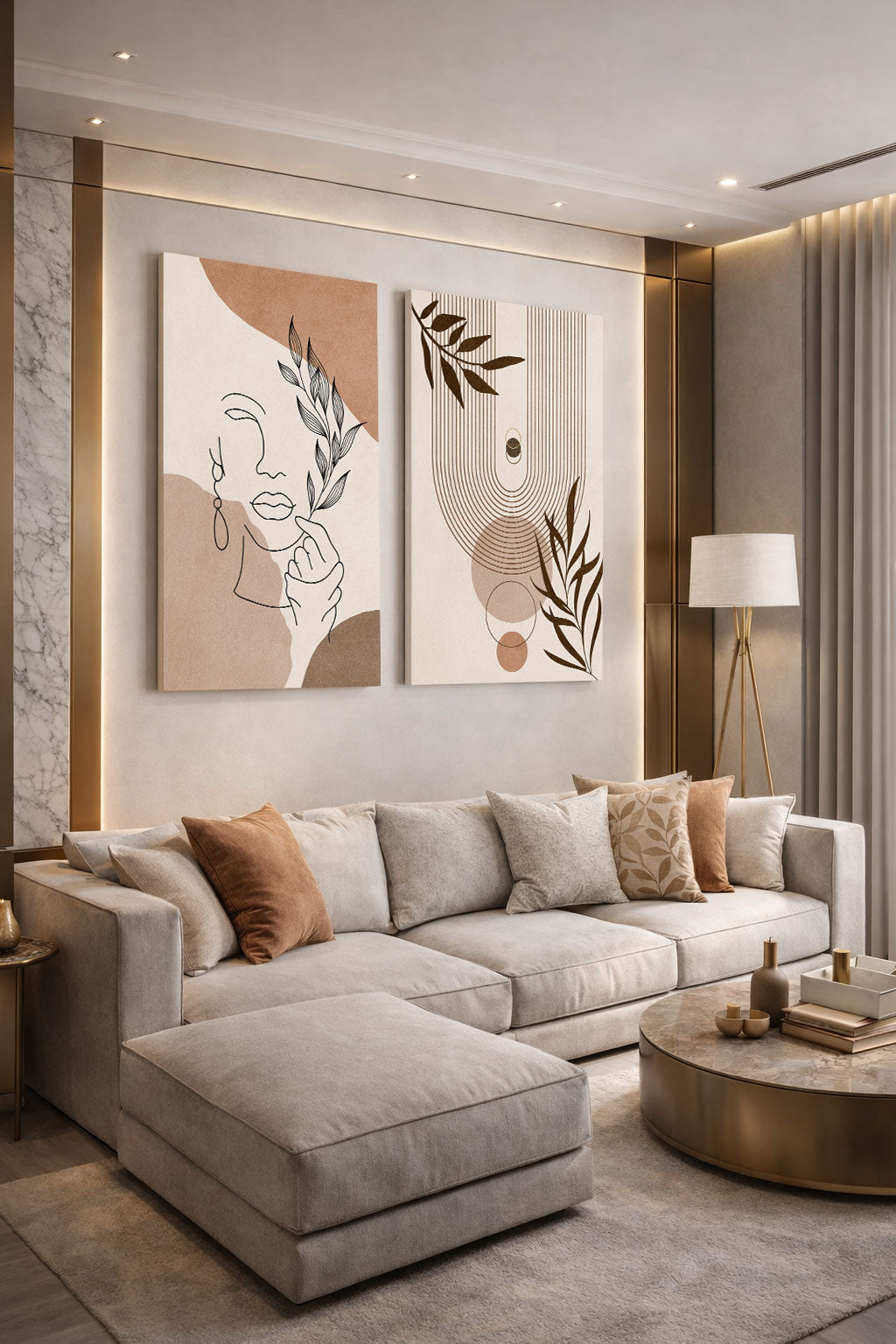 Tableau Duo Minimaliste Femme et Plante – Élégance Naturelle et Raffinée