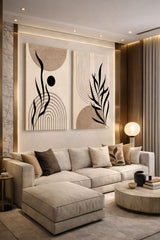 Tableau Duo de Plante Minimaliste Beige Grège – Élégance Naturelle et Apaisante