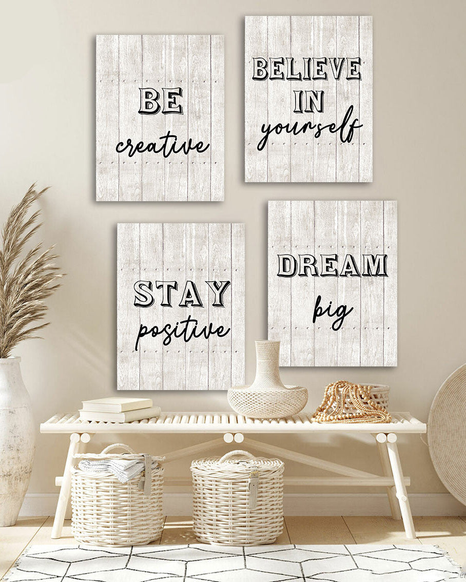 Tableau 4 Pièces Be Creative Dream Big – Rétro Moderne Inspirant