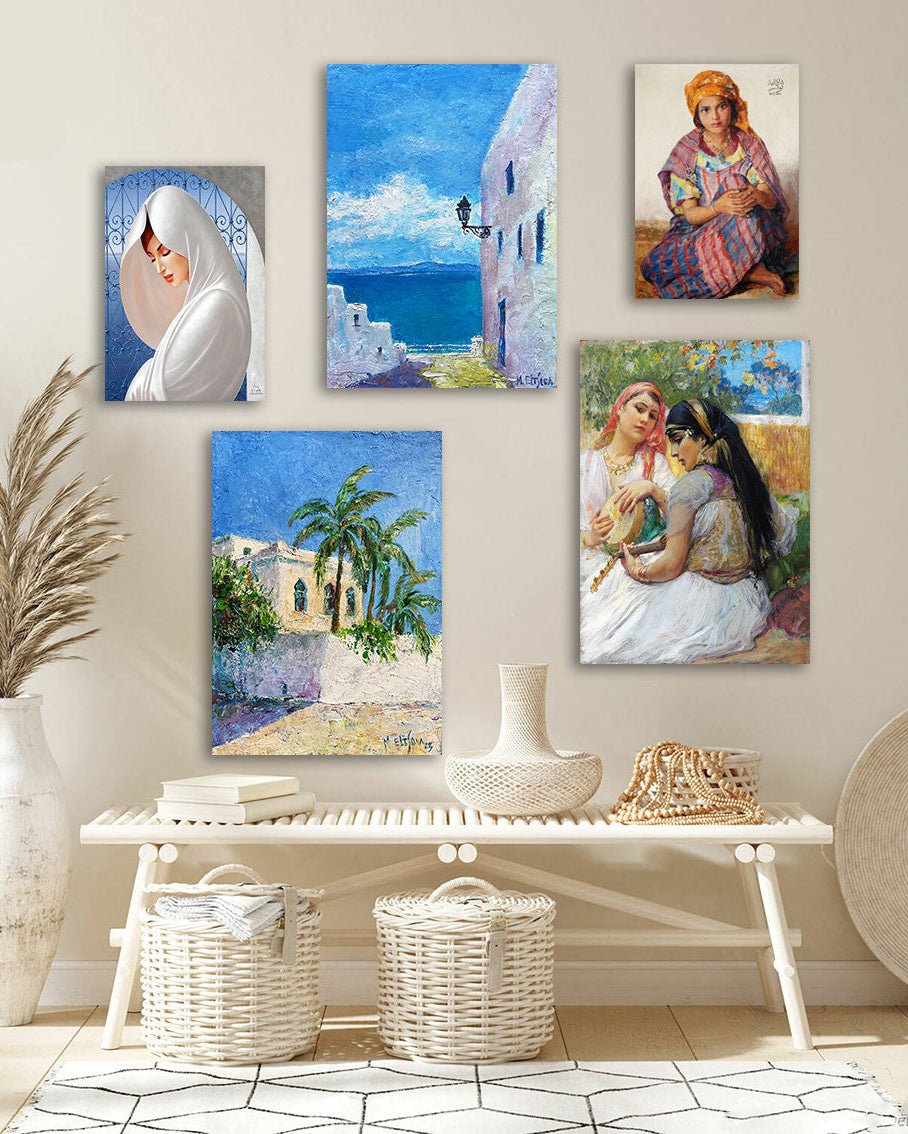 Tableau 5 Pièces Sidi Bou Saïd – Femmes Tunisiennes, Style Culturel
