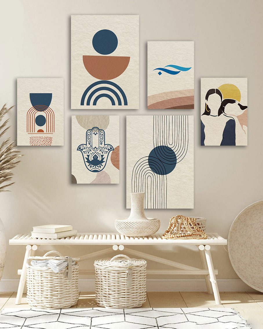 Tableau 6 Pièces Boho – Géométrie Minimaliste, Nature et Élégance