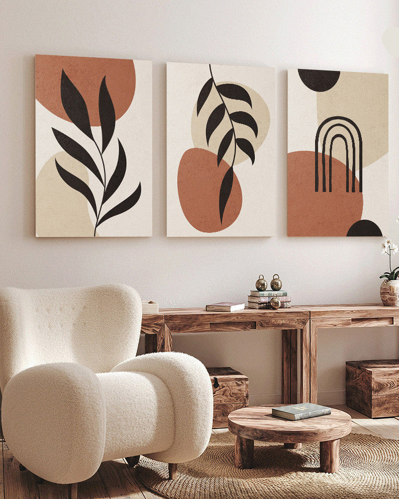 Tableau Abstrait Géométrique Feuilles Moderne – Pièce Unique