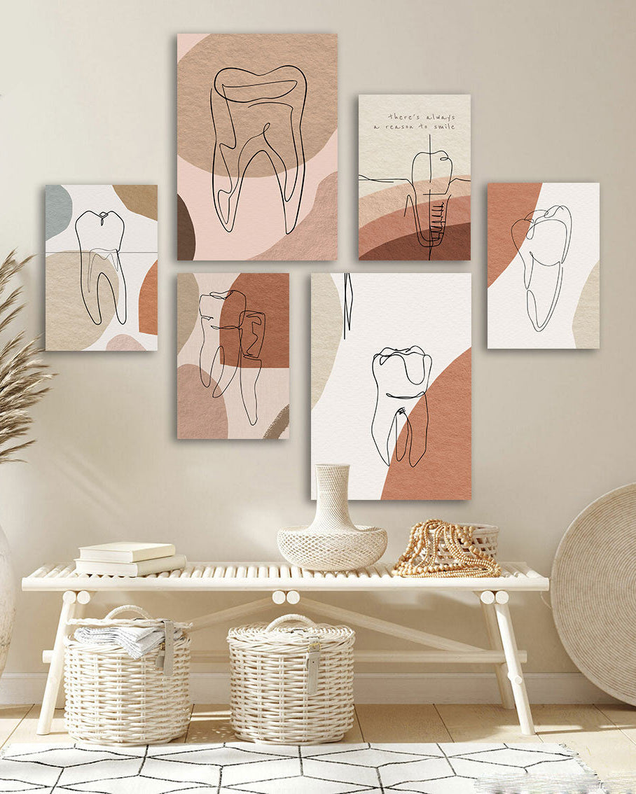 Tableau Dentiste Minimaliste 6 Pièces – Sérénité, Lignes Épurées et Propreté