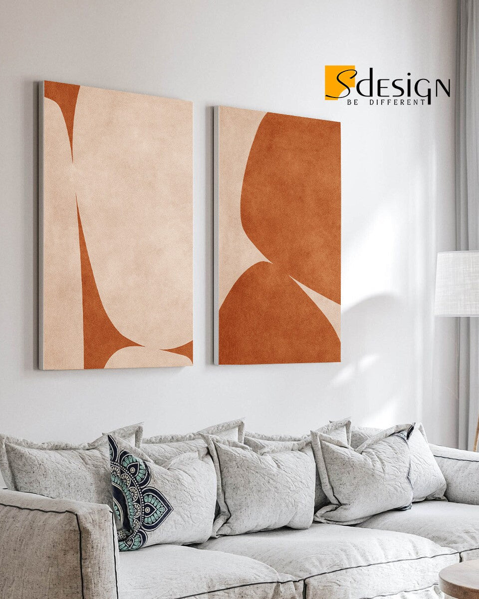 Tableau Duo Minimaliste Beige Terracotta – Élégance Bohème et Sérénité Moderne