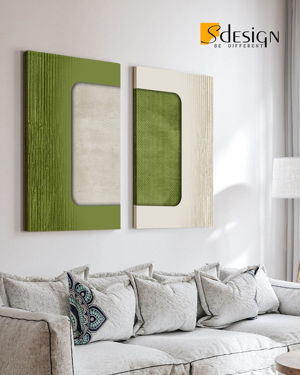 Tableau Duo Minimaliste Green – Ensemble en Deux Pièces & Ambiance Naturelle Apaisante