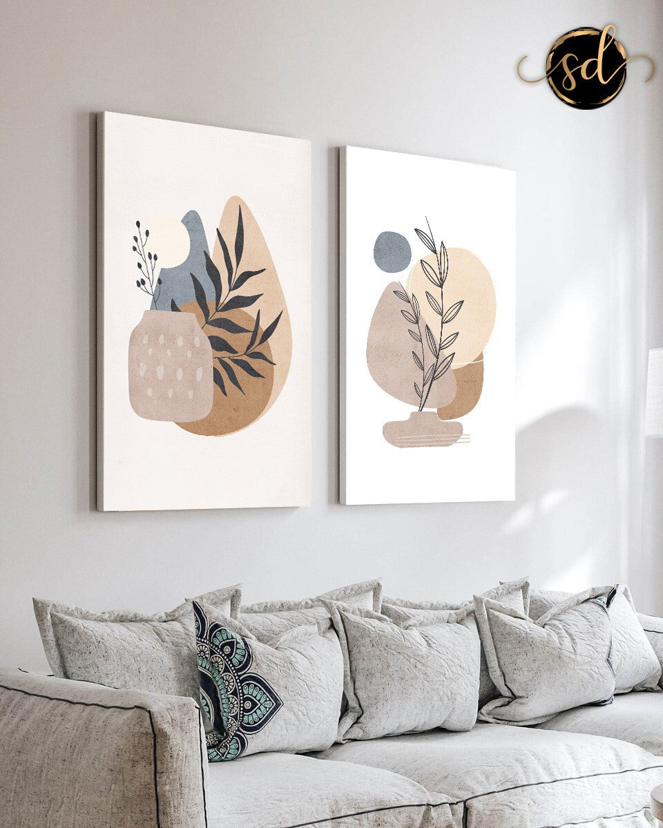 Tableau duo minimaliste plante beige – Élégance naturelle et apaisante