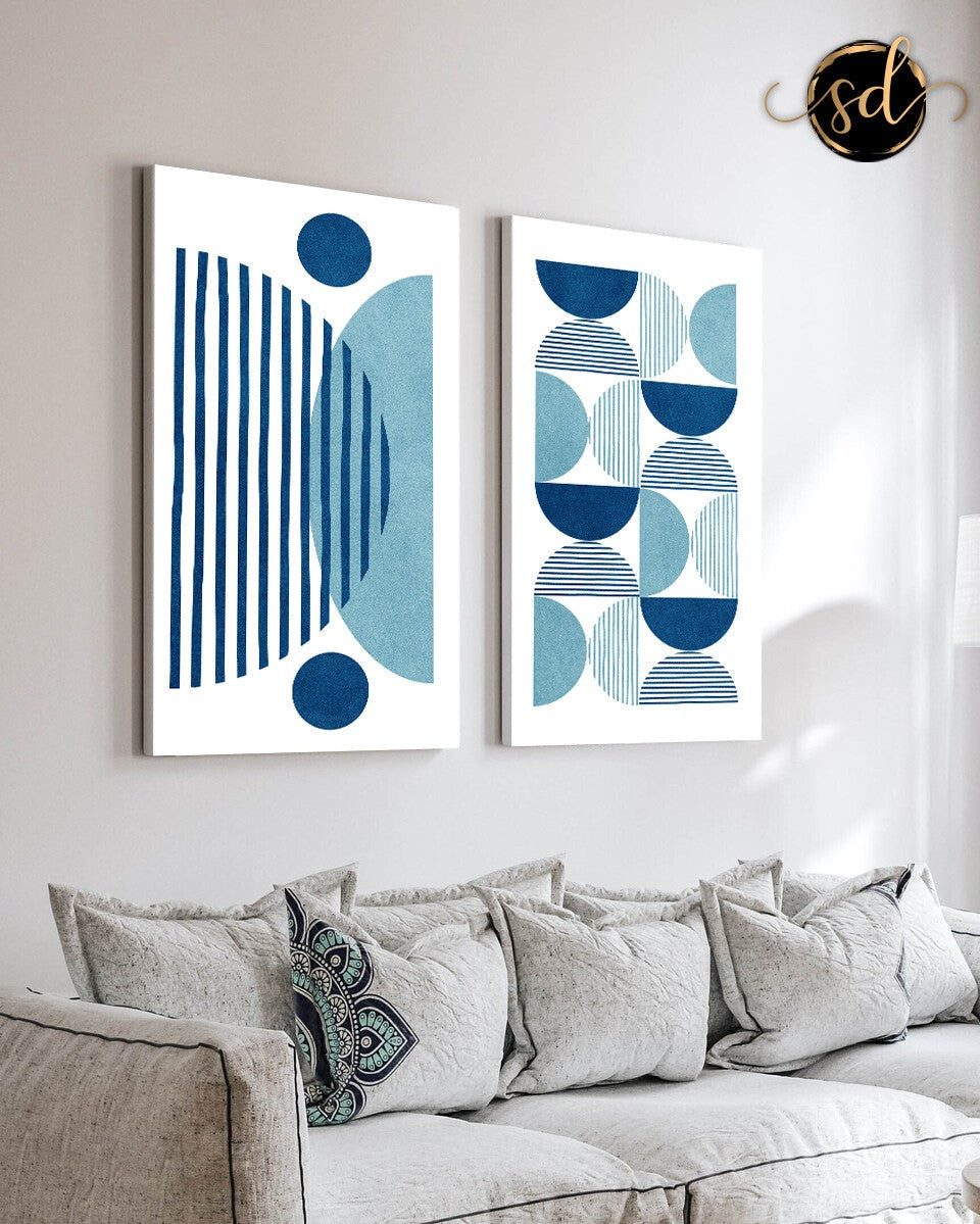 Tableau duo minimaliste bleu – 2 pièces