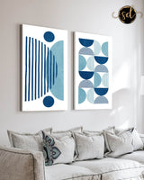 Tableau duo minimaliste bleu – 2 pièces