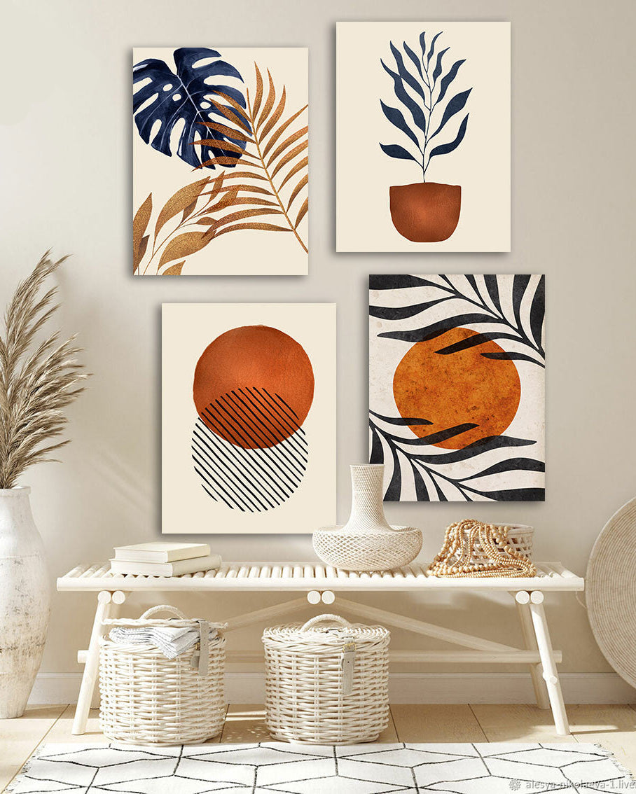 Tableau Élégant Boho Style – Ensemble de 4 Panneaux