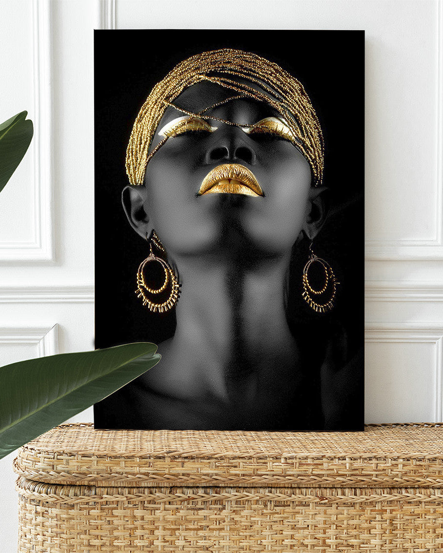 Tableau femme africaine en or