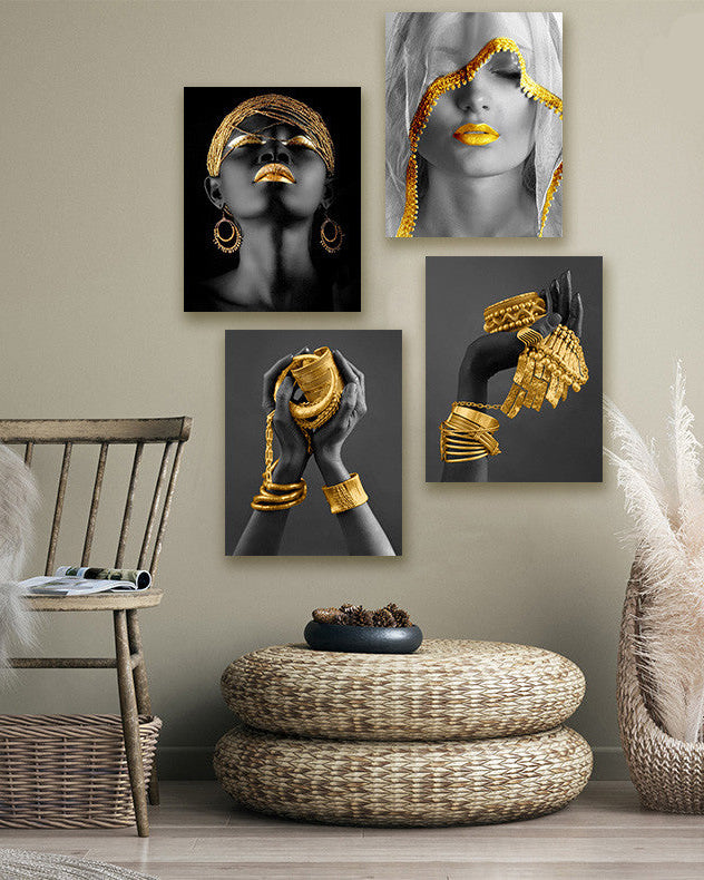 Tableau Inspirant Noir et Main en Or