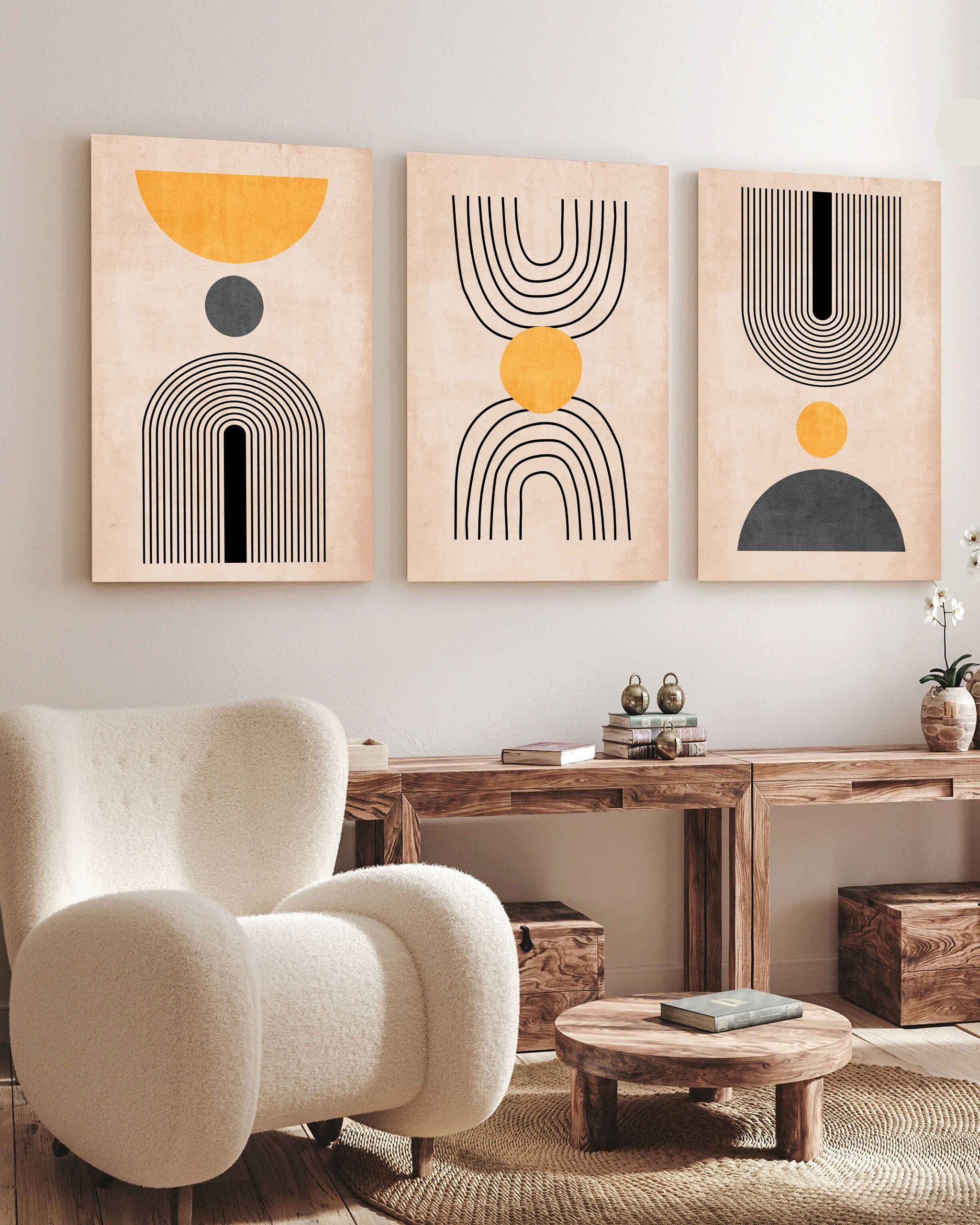 Tableau  minimaliste trois piéces jaune et noir