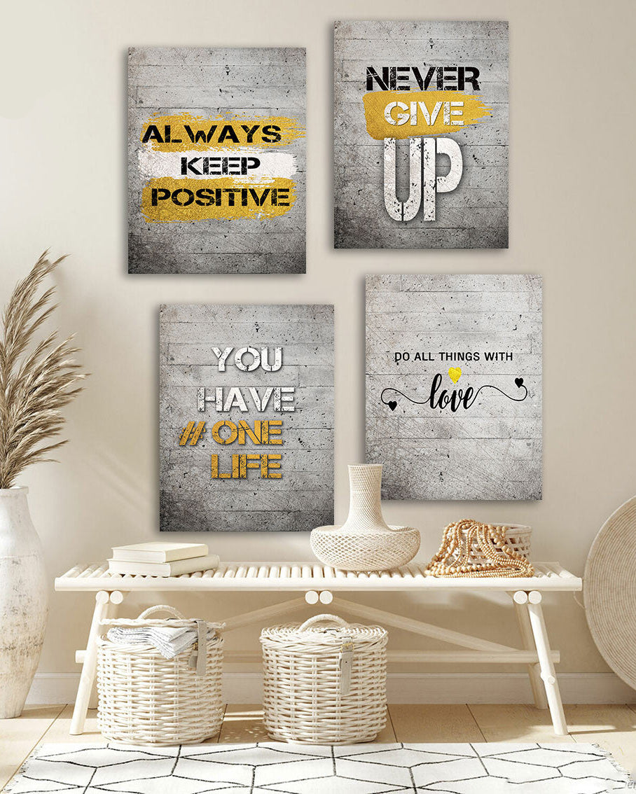 Tableau Motivation et Positivité 4 Pièces – Résilience et Style Urbain