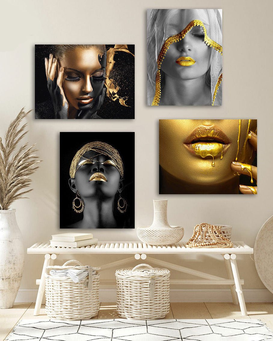 Tableau Quatre Femme Black & Gold – Ensemble de 4 Panneaux