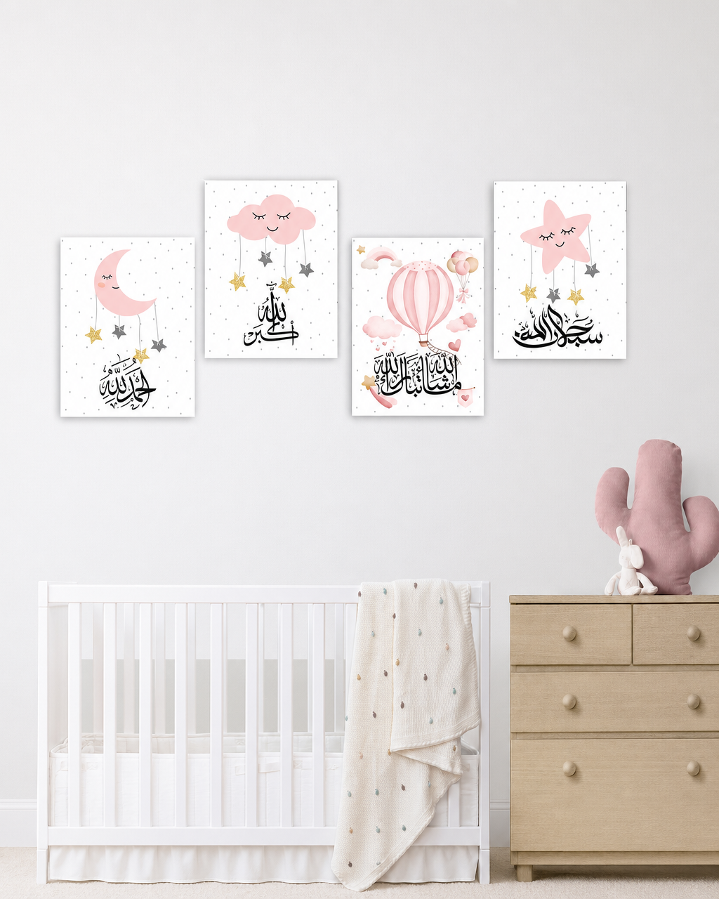 Tableau Rose Chambre Bébé Fille – Douceur et Spiritualité en 4 Pièces