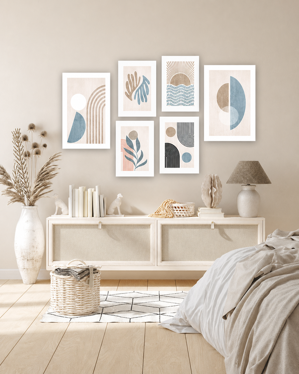 Tableau Six Pièces Collection Scandinave Bleu Marron – Élégance et Sérénité Nordique