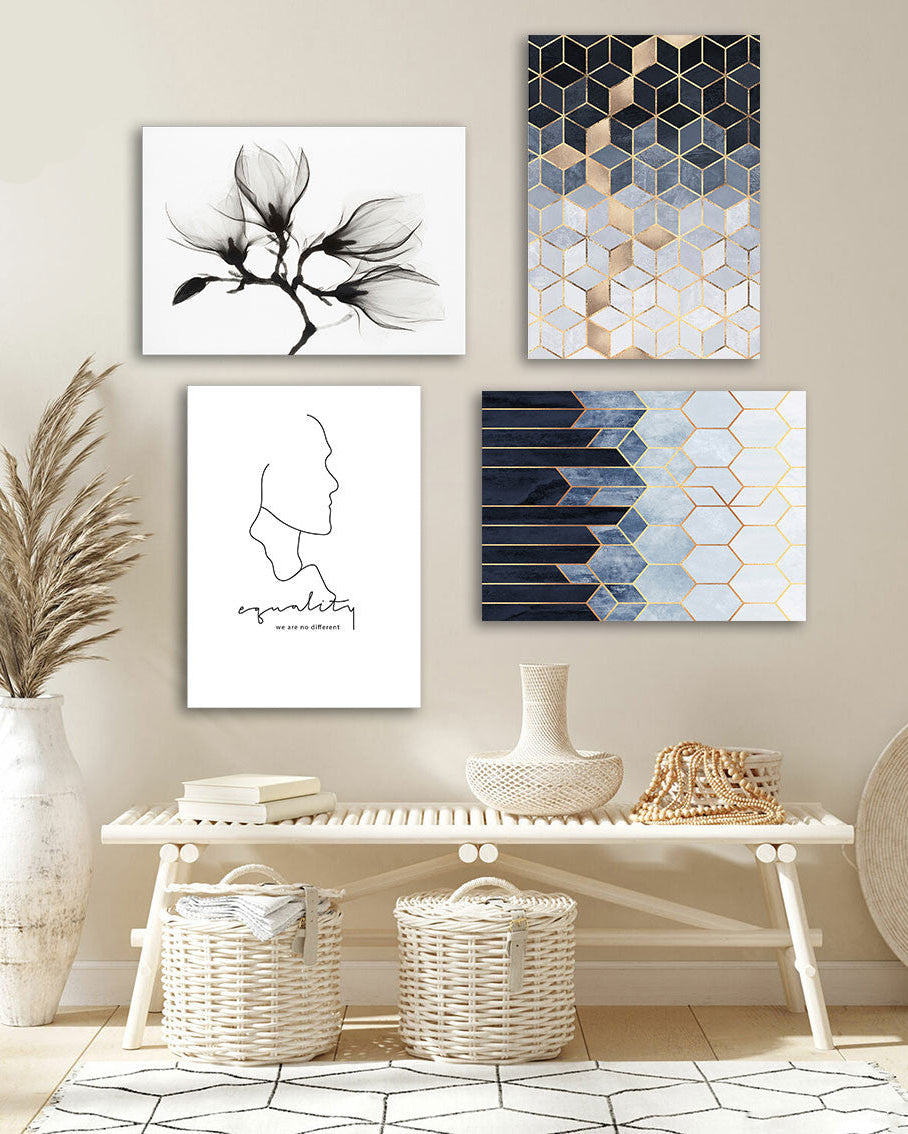 Tableau Touche Moderne et Simple Noir et Blanc – Ensemble de 4 Panneaux
