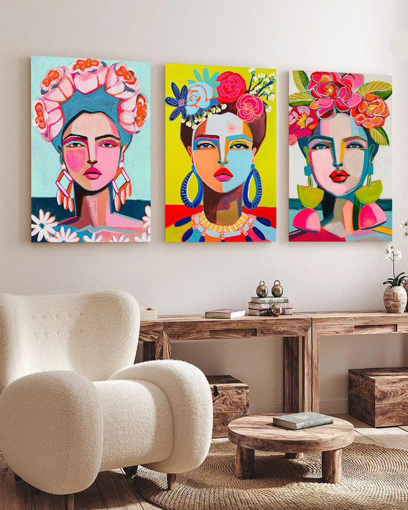 Tableau  trois femmes peinture multicolor