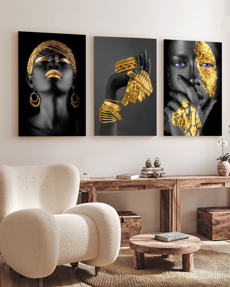 Tableau trois piéces  Art photo femme africaines OR